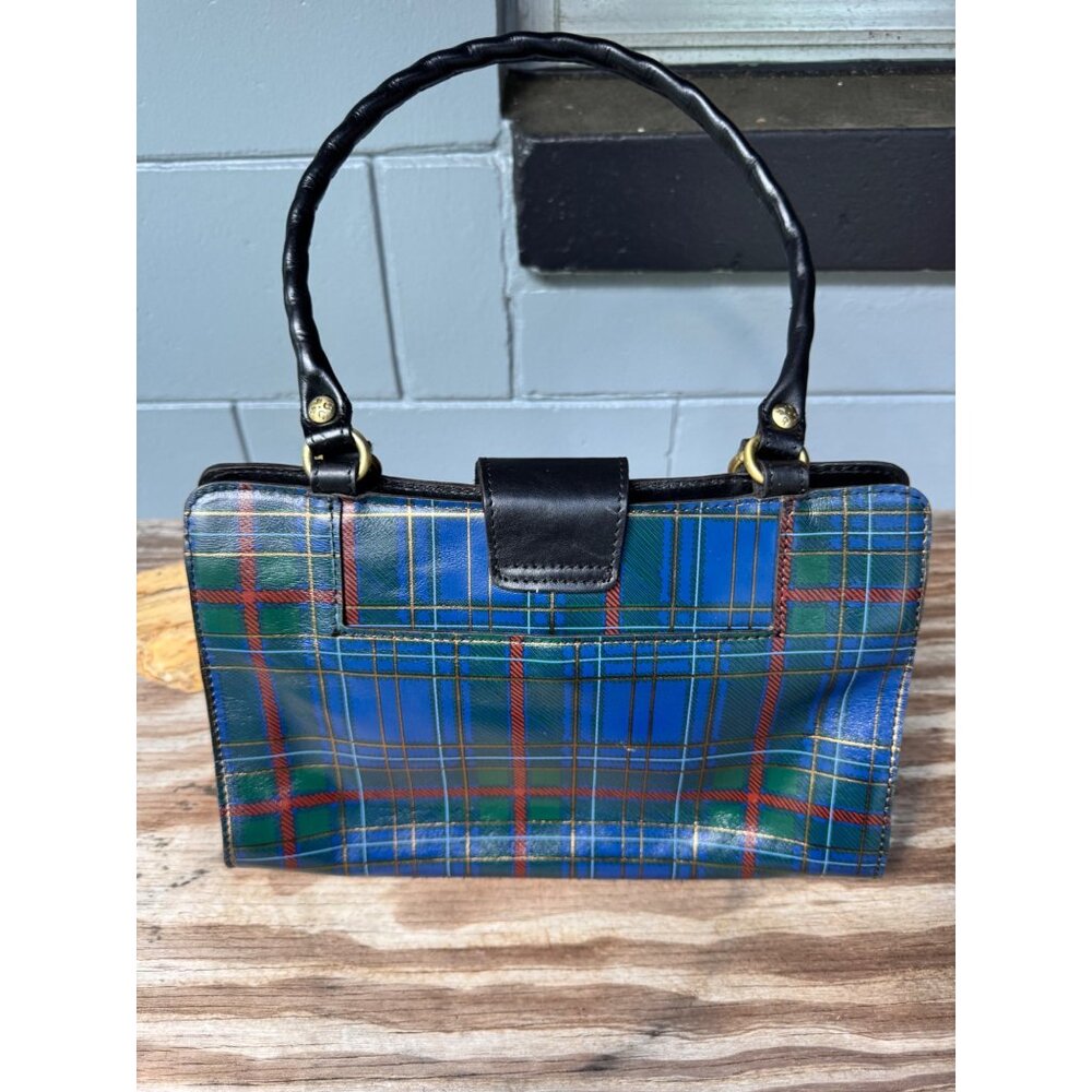 Patricia Nash Rienzo Womens Satchel Blue Green Tartan Plaid Double Handle - Picture 3 of 10